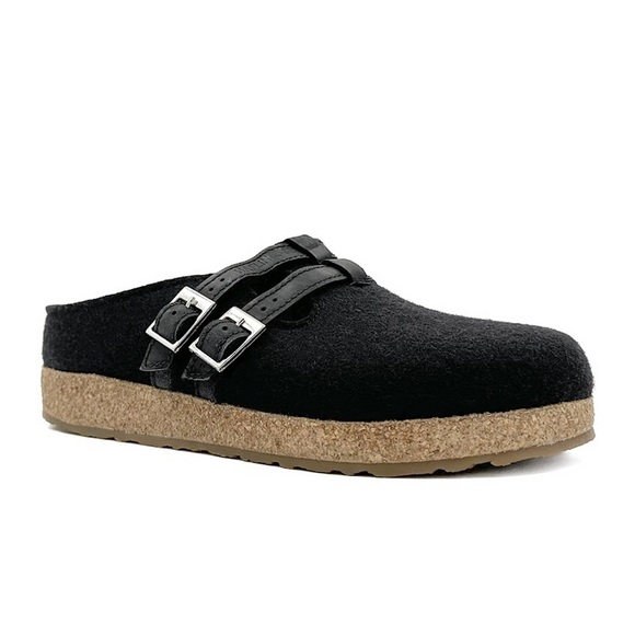 Haflinger Haley Wool Clog in Black with Double Adjustable Buckle, Size 38/7 US - Picture 1 of 13